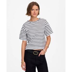 Madewell Everyday Boxy Crop Tee WMNS XS White Black Striped Heavyweight Jersey